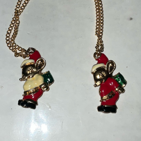 2 Vintage Christmas Santa Mouse VINTAGE CHRISTMAS MOUSE NECKLACES XMAS Cute New - Picture 8 of 16